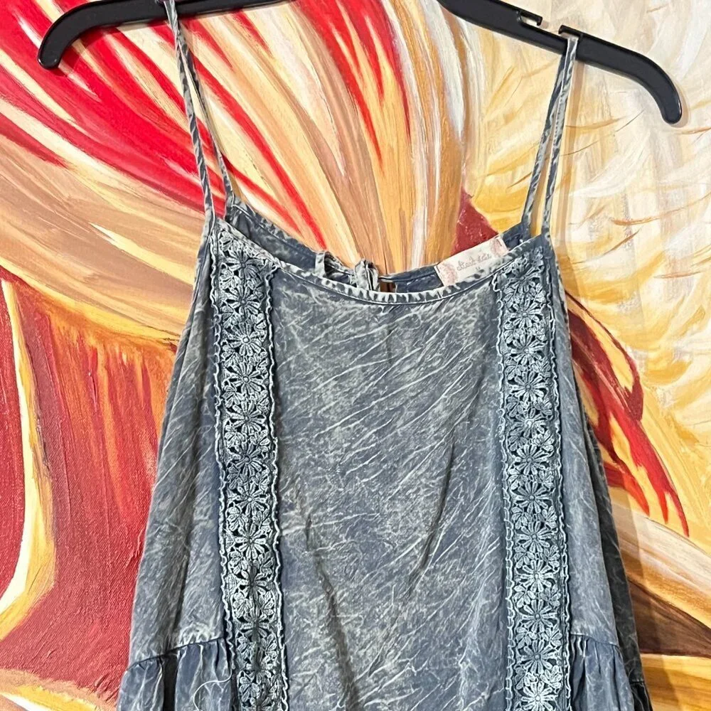 Altar'd State Green/Blue Mineral Wash Mini Dress Babydoll sz M - Picture 3 of 5